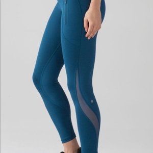 Lululemon Navy Blue Leggings with mesh and zip pockets